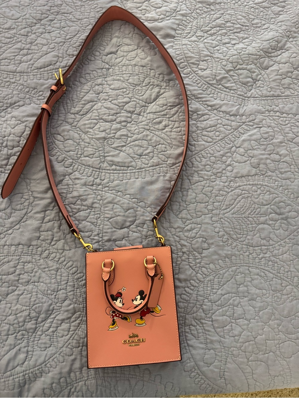 Coach Peach Pink Mickey & Minnie Crossbody Phone Bag